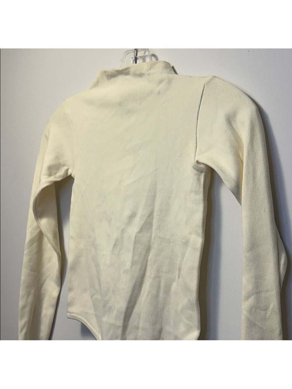 Zara Ribbed Stretchy Open Back Mock Neck Cream Long Sleeve Bodysuit Top - Picture 4 of 9